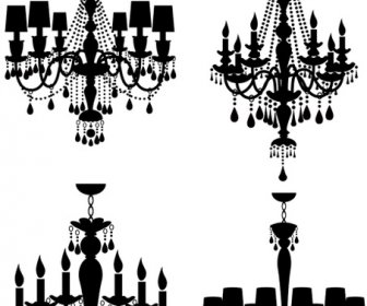 Ornate Chandelier Vector Silhouette Set