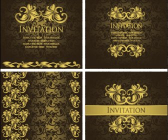 華やかな金の装飾招待状カード背景ベクトル