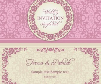 Vektor-verzierten Rosa Blumen Hochzeitseinladungen