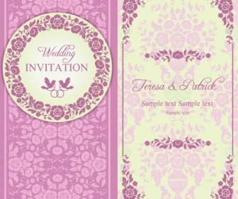 Ornate Pink Floral Wedding Invitations Vector