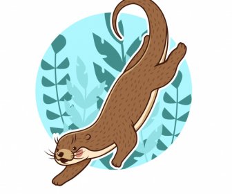 Otter Animal ícone Desenhado à Mão Desenho Animado Dinâmico