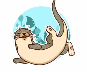 Otter Species Icon Flat Classical Handdrawn Cartoon Sketch