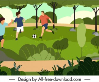 Outdoor Activity Painting Park Soccer Sketch Cartoon Design