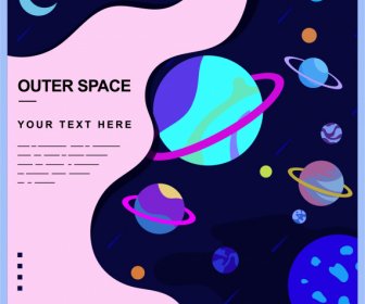 Outer Space Background Dark Colorful Planets Decor