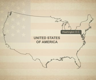 Mapa De Contorno De Estados Unidos De América Con Bandera Completa En Segundo Plano