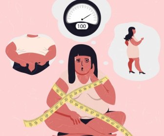 Overweight Problem Design Elements Fat Woman Weight Icons