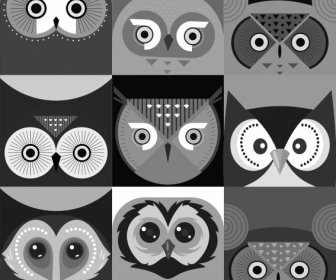 Owl Face Background Templates Black White Flat Design