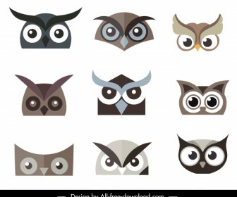 Owl Khuôn Mặt Các Biểu Tượng Thiết Kế Phẳng đối Xứng