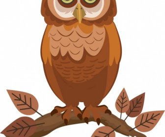 Owl Icon Perching Gesture Brown Decor Cartoon Sketch