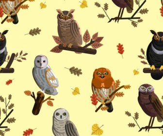 Owls Animals Pattern Bright Colorful Repeating Decor