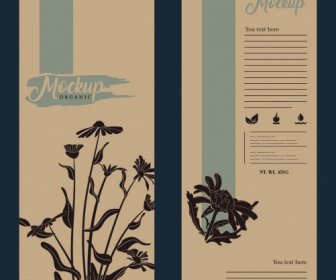 Packaging Cover Templates Dark Retro Design Flowers Decor