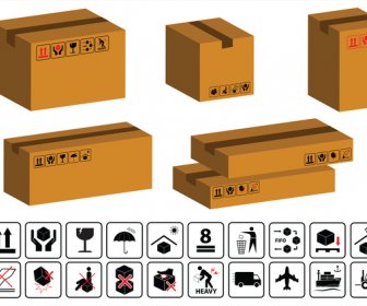 包装記号またはボックス図と段ボールのアイコン