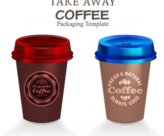 Embalaje Template Vector Con Llevar Las Tazas De Café