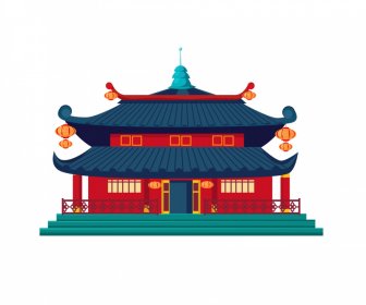 pagoda icon elegant classical shape sketch