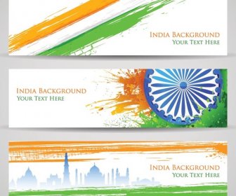 アショカ インド独立の日ウェブサイト バナー ベクトルとスプラッシュ フラグをペイントします。