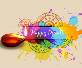 Farbe Spritzen Mit Traditioneller Kunst Arbeiten Happy Diwali Vektor Hintergrund