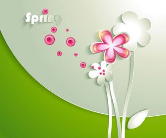 Painted Cartoon Flowers Green Background