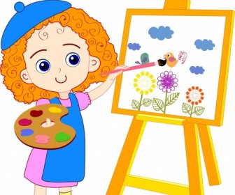 ícone De Menina Bonito Pintura Menina Desenho Colorido Dos Desenhos Animados