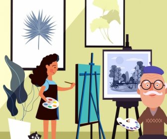 Painting Work Background Studio Artists Icons Cartoon Design