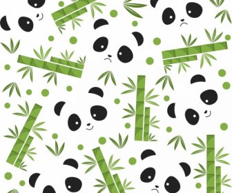 Ours Panda Bambou Icônes Répéter Face Fond Plat