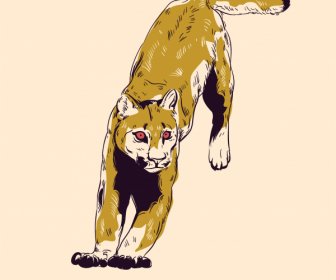 Pantera Animal Pintura Dinámica Boceto Retro Dibujado A Mano