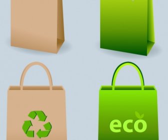 Paper Bags Templates Green Eco Style 3d Design