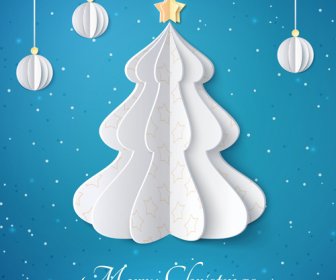 Paper Christmas Tree With Baubles Vector Background