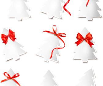 リボン カード ベクトルと紙のクリスマス ツリー