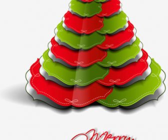 Kertas Memotong Pohon Natal Desain Vektor