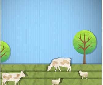 Paper Cut Cows In Landscape Vector