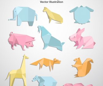 Papier-Origami-Sammlung Farbige Tiere Formen