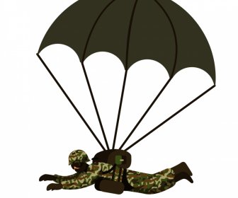 parachute troop soldier icon dynamic cartoon outline