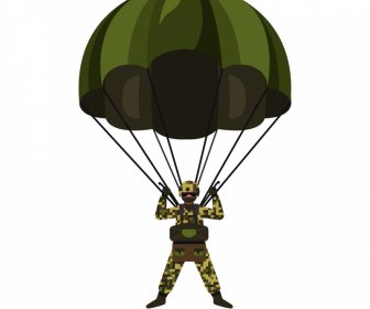 Parachute Troops Soldier Icon Flat Cartoon Sketch