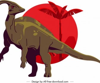Паразауролофы динозавр значок цветной мультфильм характер эскиз