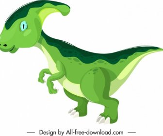 Parasaurolophus Dinosaur Icon Green Sketch Cartoon Character
