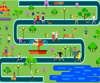 Park Scheme Design With Human Activities Illustration