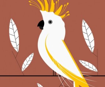 Ornamen Daun Latar Belakang Burung Beo Sketsa Datar Berwarna Klasik