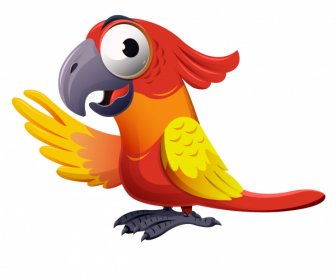 Parrot Bird Icon Colorful Design Funny Cartoon Character
