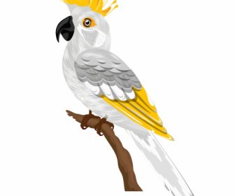 Ikon Burung Nuri Dekorasi Putih Bertengger Sketsa