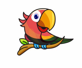 Parrot Icon Colorful Handdrawn Design Perching Sketch