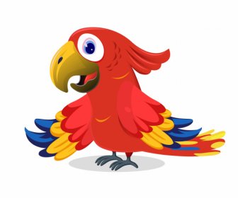 Ikon Burung Beo Warna-warni Sketsa Kartun Lucu Modern