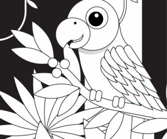 Parrot Painting Black White Flat Sketch