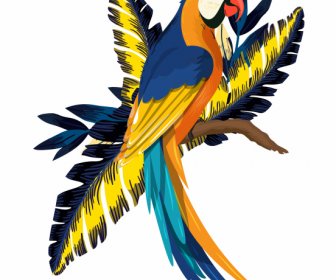 Parrot Painting Colorful Classic Cartoon Design Perching Gesture