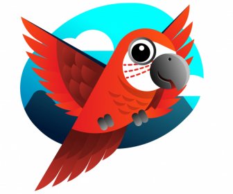 Papuga Malarstwo Latający Szkic Kolorowy Płaski Projekt