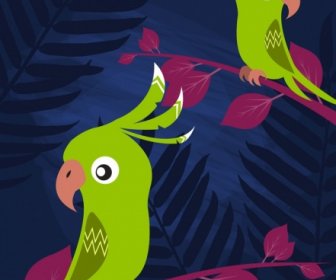 Parrots Background Colored Cartoon Design