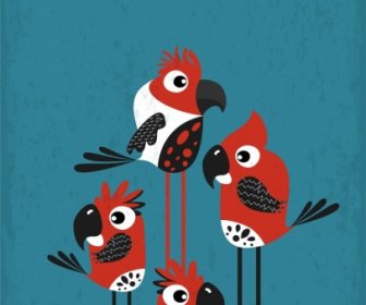 Parrots Background Colored Cartoon Style