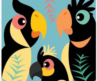 Papugi Rodzinę Płaskie Kolorowe Kreskówka Projektu
