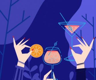 Party Background Cheering Hands Cocktails Icons