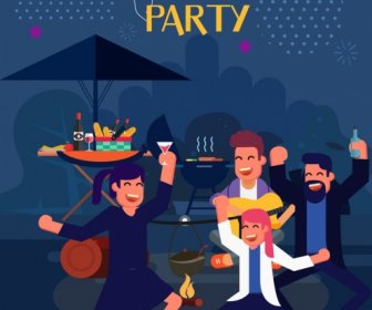 Party Background Joyful People Icon Cartoon Design