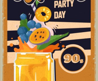 Party Banner Template Dynamic Retro Cocktail Sketch